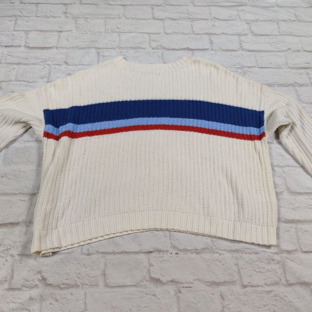 American Eagle Womens Box Sweater Oversized Chunky Knit Off White Striped sz M - Picture 2 of 6